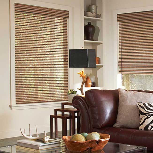 Woven woods blinds in family room